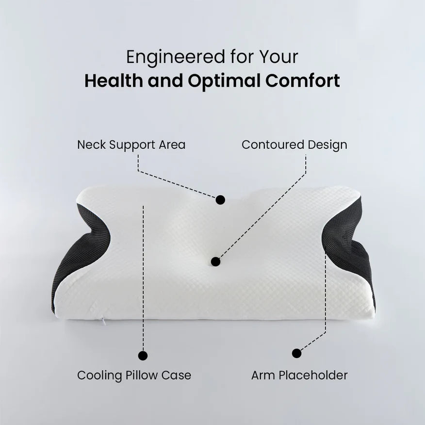 Curved contour of thepillowhome’s ergonomic pillow cradles your head and spine for perfect alignment