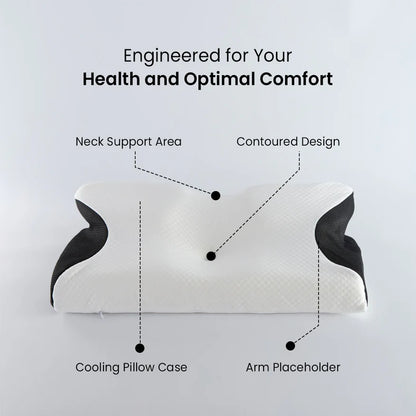 Curved contour of thepillowhome’s ergonomic pillow cradles your head and spine for perfect alignment